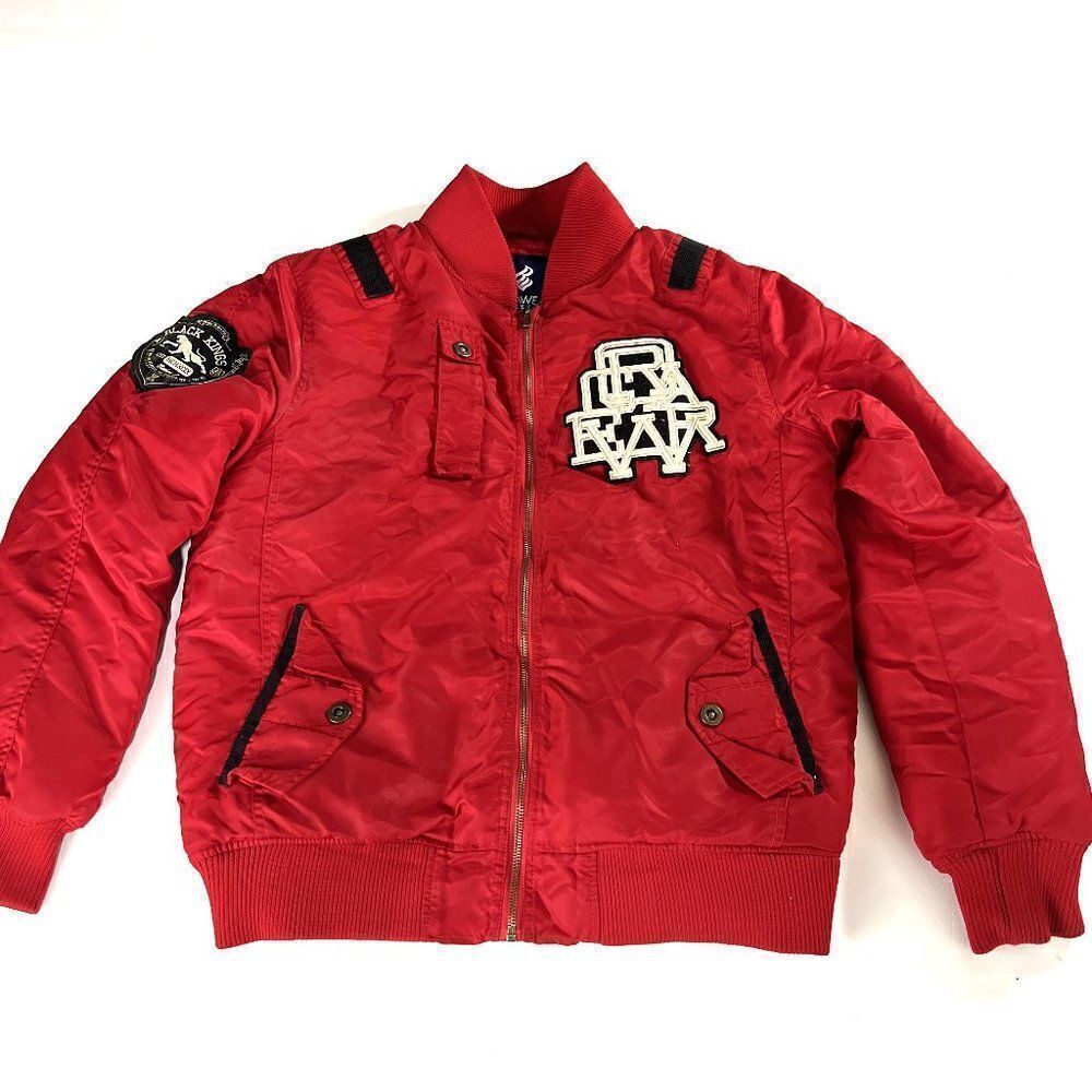 Vintage Rocawear Classic Bomber Jacket Mens Medium Red Black Kings Patch Lined